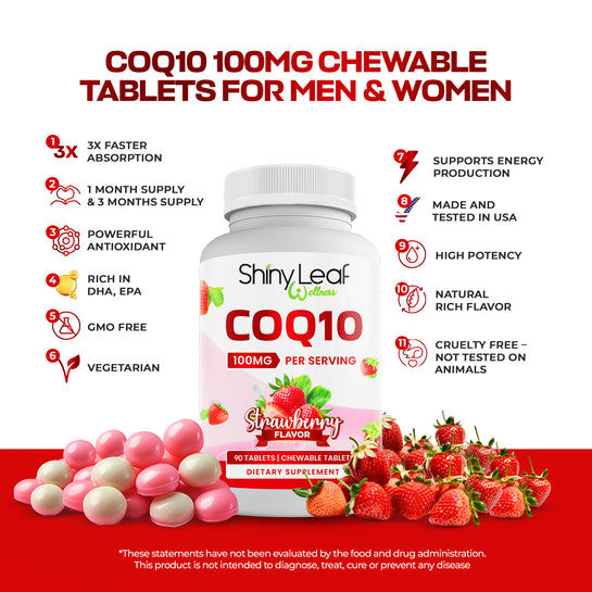 CoQ10 (Coenzyme Q10) 100mg Strawberry Chewable Tablets