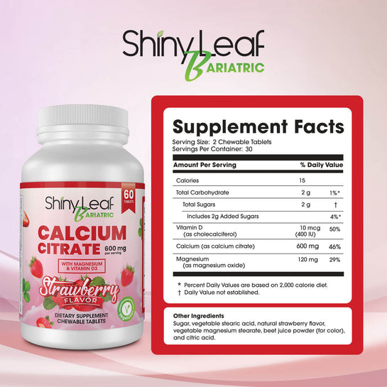 Calcium Citrate 600 mg Chewable Strawberry Tablets